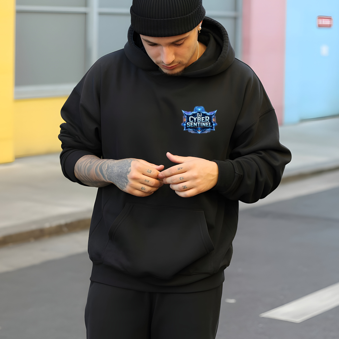 Dj Cyber Sentinel Hoodie - Pocket Logo and Back Print