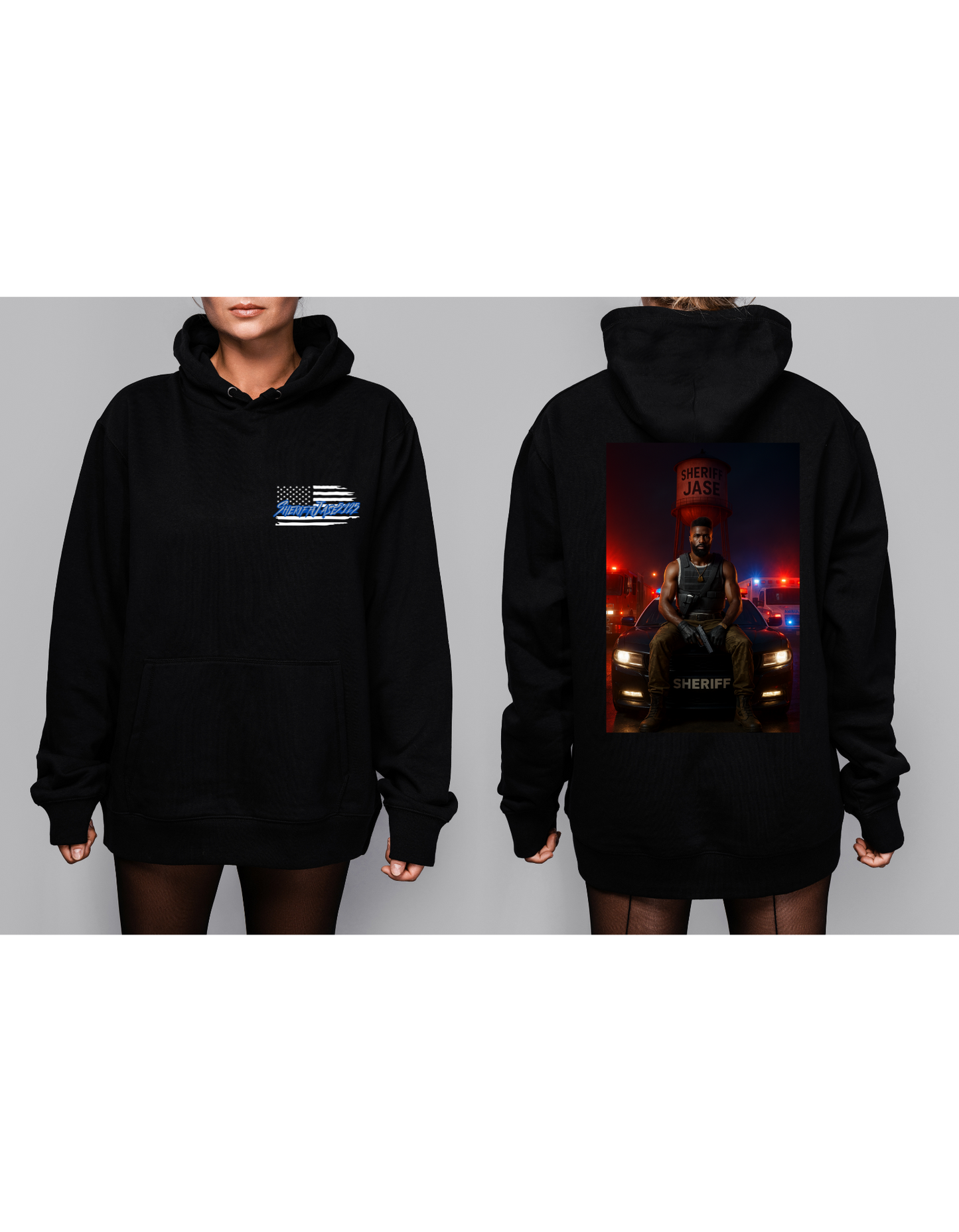 SheriffJase5125 Gaming Hoodie – Pocket Logo + Back Print